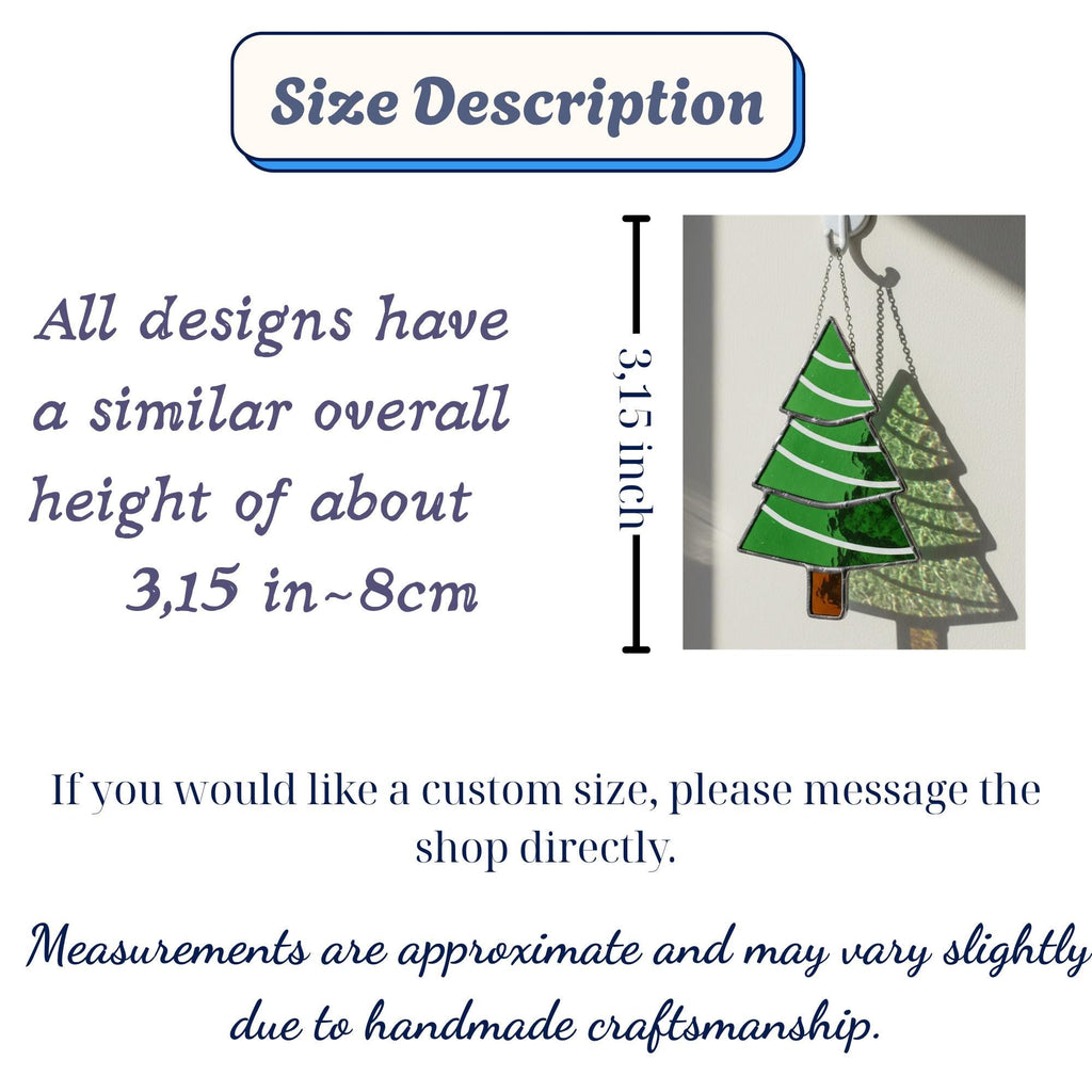 Stained Glass Christmas Tree Ornaments, Handmade Window Suncatcher Decor, Gift Stocking Stuffer, Secret Santa, Winter Holiday Decoration