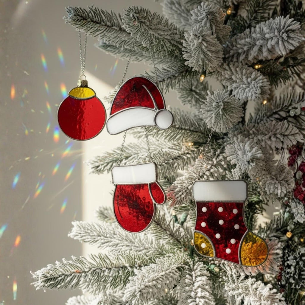 Stained Glass Christmas Tree Ornaments, Handmade Window Suncatcher Decor, Gift Stocking Stuffer, Secret Santa, Winter Holiday Decoration