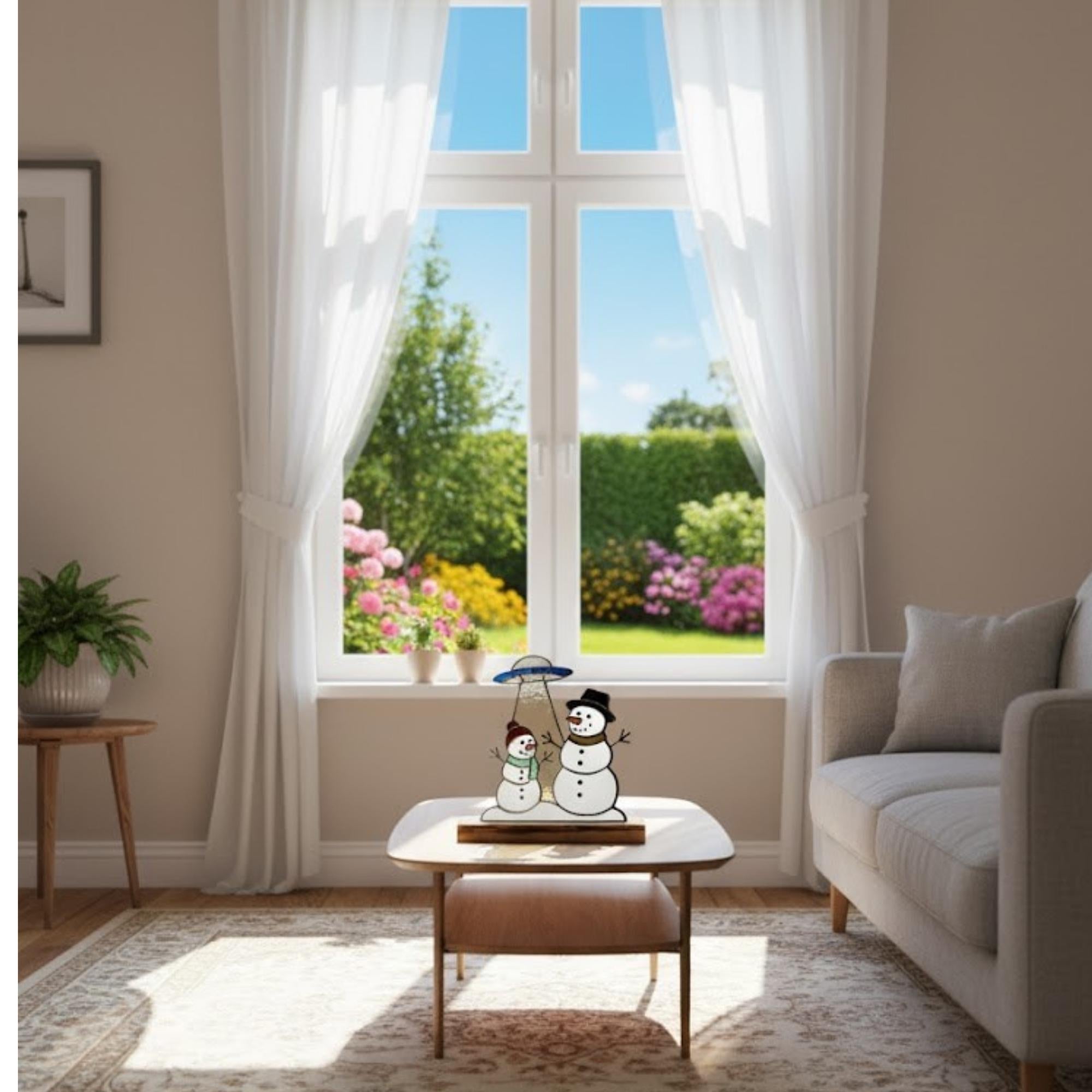 When Light Meets Snow” design card – story behind the handmade snowman glass art.