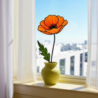Stained Glass Poppy Flower | California Poppy Suncatcher | Glass Wildflower Bouquet Home Decor | Birth Month Flower Gift Vase Art