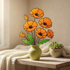 Stained Glass Poppy Flower | California Poppy Suncatcher | Glass Wildflower Bouquet Home Decor | Birth Month Flower Gift Vase Art