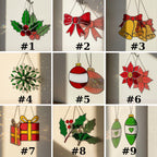 Set of nine stained glass designs #1–#9, holly bow bells snowflake bauble poinsettia gift ornaments