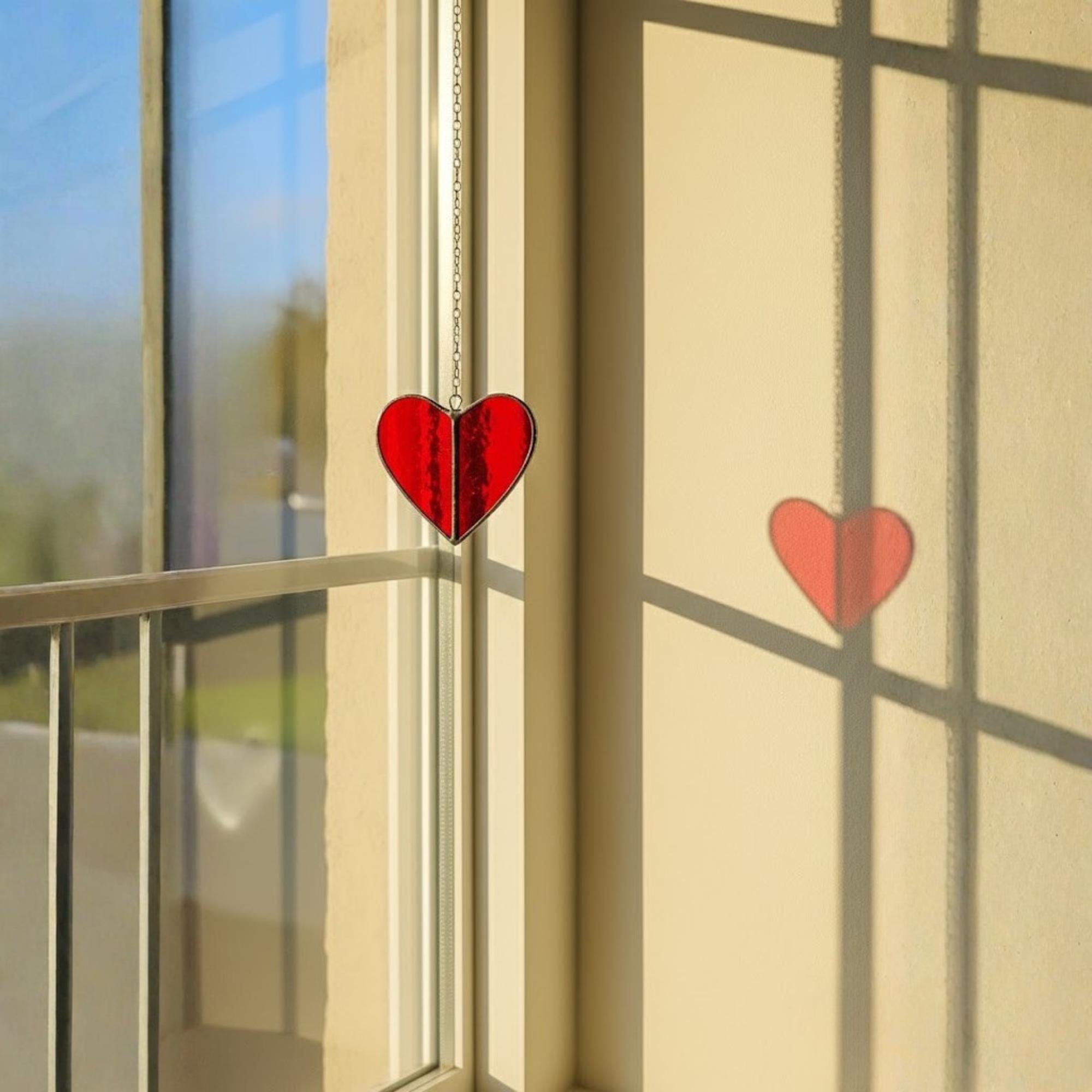 Rainbow Heart Stained Glass Suncatcher – Handmade Colorful Window Hanging, Pride Ornament, Valentine Gift, Birthday Decor, Holiday Home Art