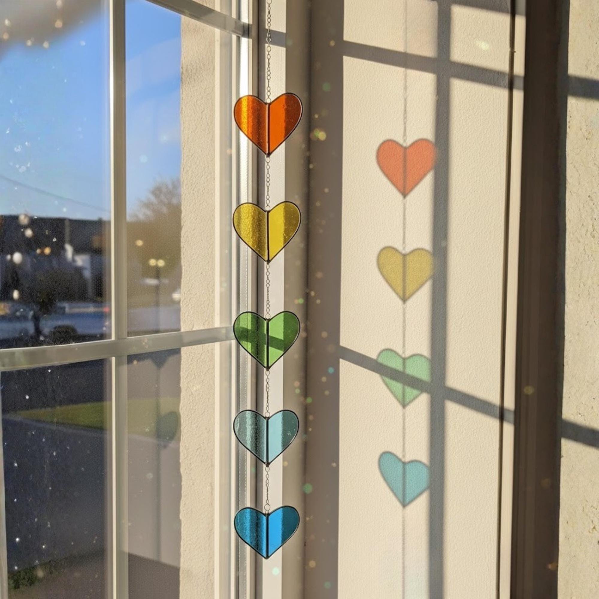Rainbow Heart Stained Glass Suncatcher – Handmade Colorful Window Hanging, Pride Ornament, Valentine Gift, Birthday Decor, Holiday Home Art
