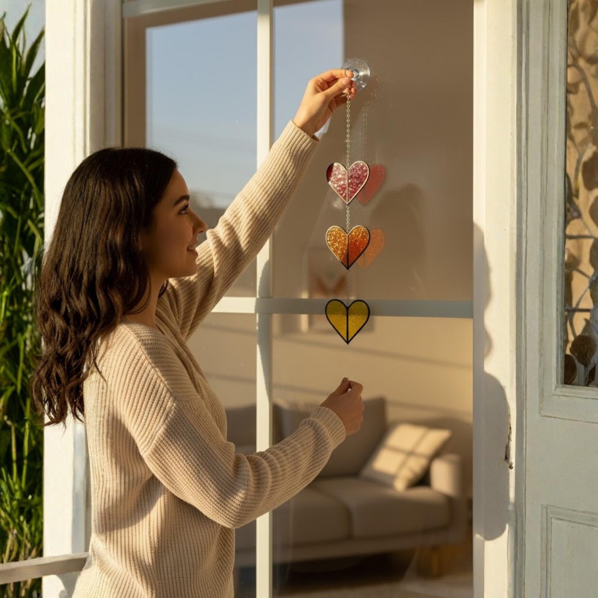 Rainbow Heart Stained Glass Suncatcher – Handmade Colorful Window Hanging, Pride Ornament, Valentine Gift, Birthday Decor, Holiday Home Art