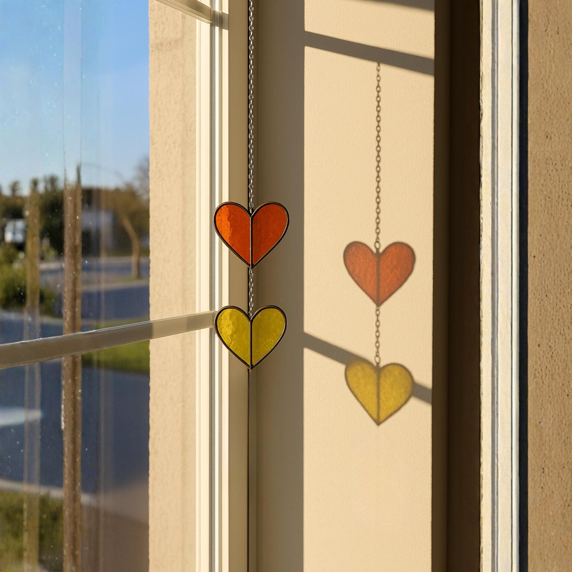 Rainbow Heart Stained Glass Suncatcher – Handmade Colorful Window Hanging, Pride Ornament, Valentine Gift, Birthday Decor, Holiday Home Art