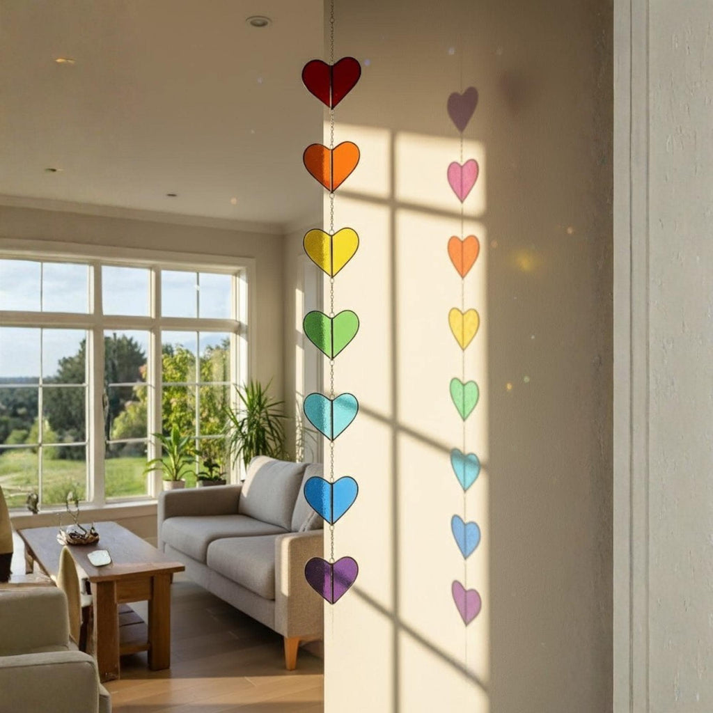 Rainbow Heart Stained Glass Suncatcher – Handmade Colorful Window Hanging, Pride Ornament, Valentine Gift, Birthday Decor, Holiday Home Art