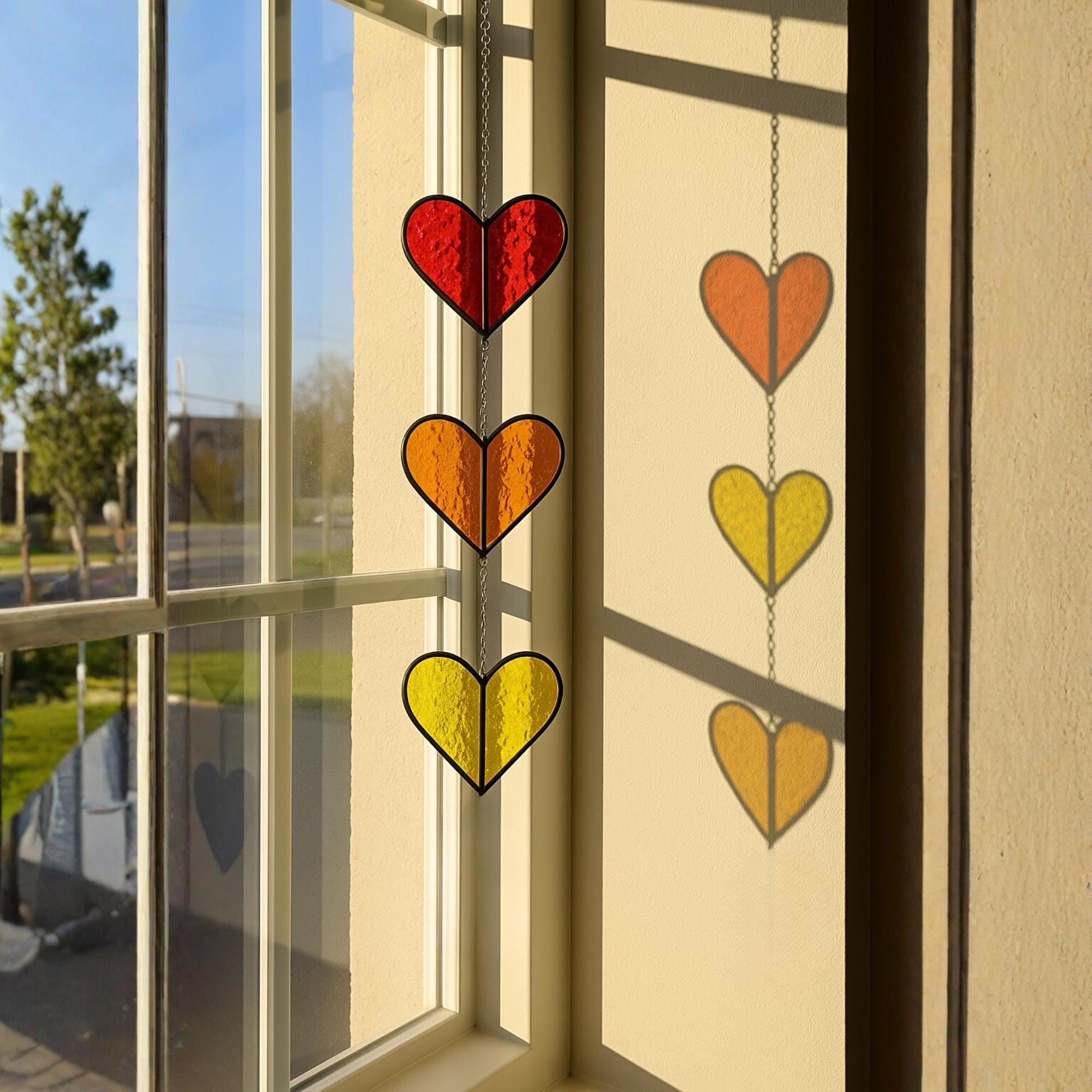 Rainbow Heart Stained Glass Suncatcher – Handmade Colorful Window Hanging, Pride Ornament, Valentine Gift, Birthday Decor, Holiday Home Art