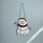 Stained glass snowman with top hat – handmade Christmas ornament home decor.