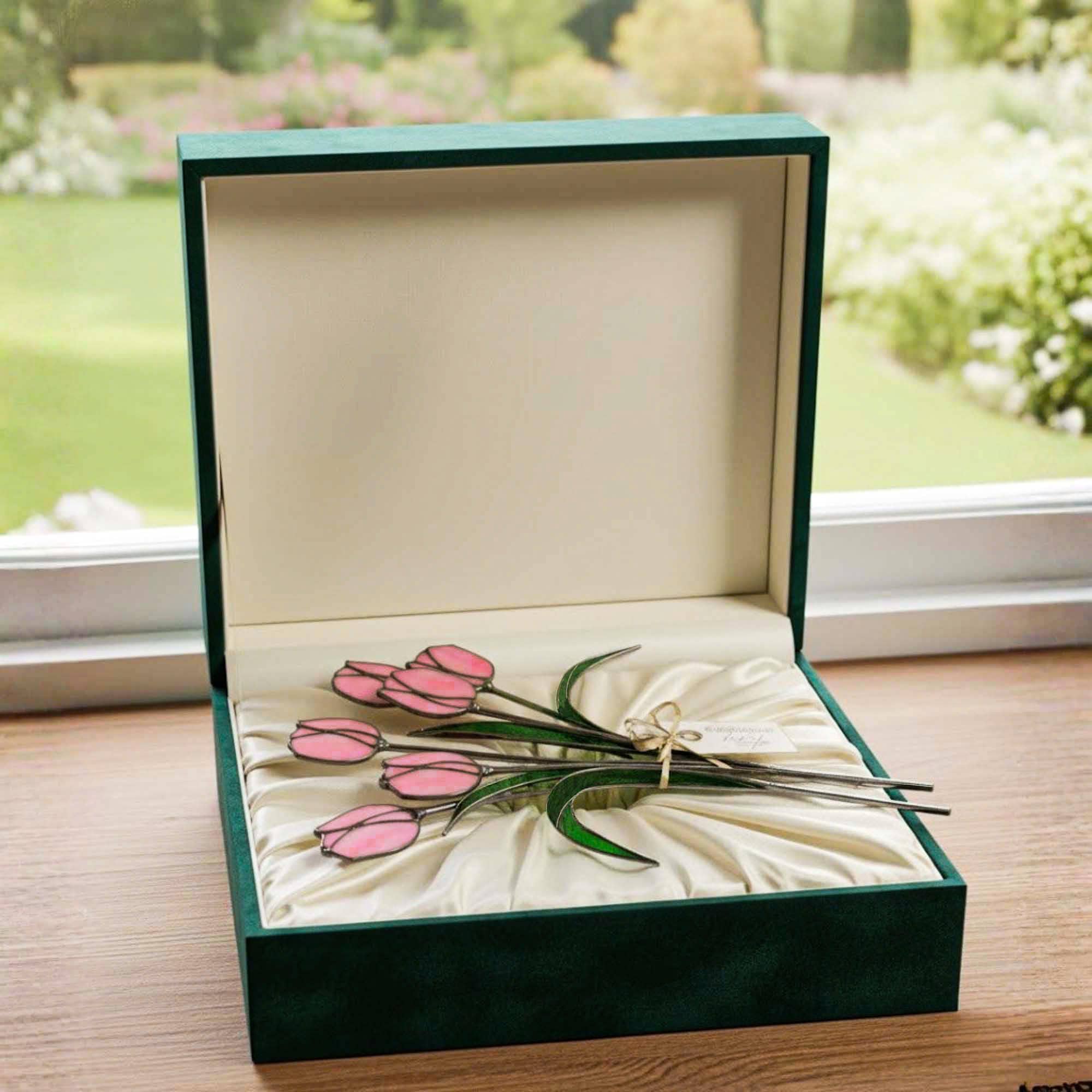 Stained Glass Tulip Bouquet – Handmade Floral Window Decor – Unique Mother’s Day Gift, Spring Home Décor & Birthday Gift for Her