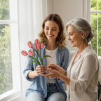Stained Glass Tulip Suncatcher – Pink Tulip Flower Bouquet, Spring Window Hanging Decor, Handmade Glass Flower, Gift for Mom & Grandma