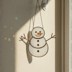 Smiling snowman glass ornament with purple scarf – Christmas gift for her or kids.