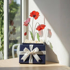 Stained glass poppy bouquet in a gift box, handmade floral art gift