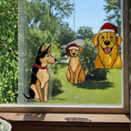 Stained glass dog ornament hanging on porch column, outdoor pet decor