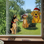 Stained glass dog ornament hanging on porch column, outdoor pet decor