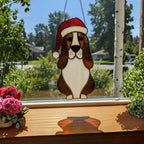 Shih Tzu stained glass suncatcher hanging on window, handmade pet portrait