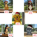 Five stained glass dog designs collage with Christmas hats, breed options #1–#5