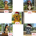 Five stained glass dog designs collage with Christmas hats, breed options #1–#5