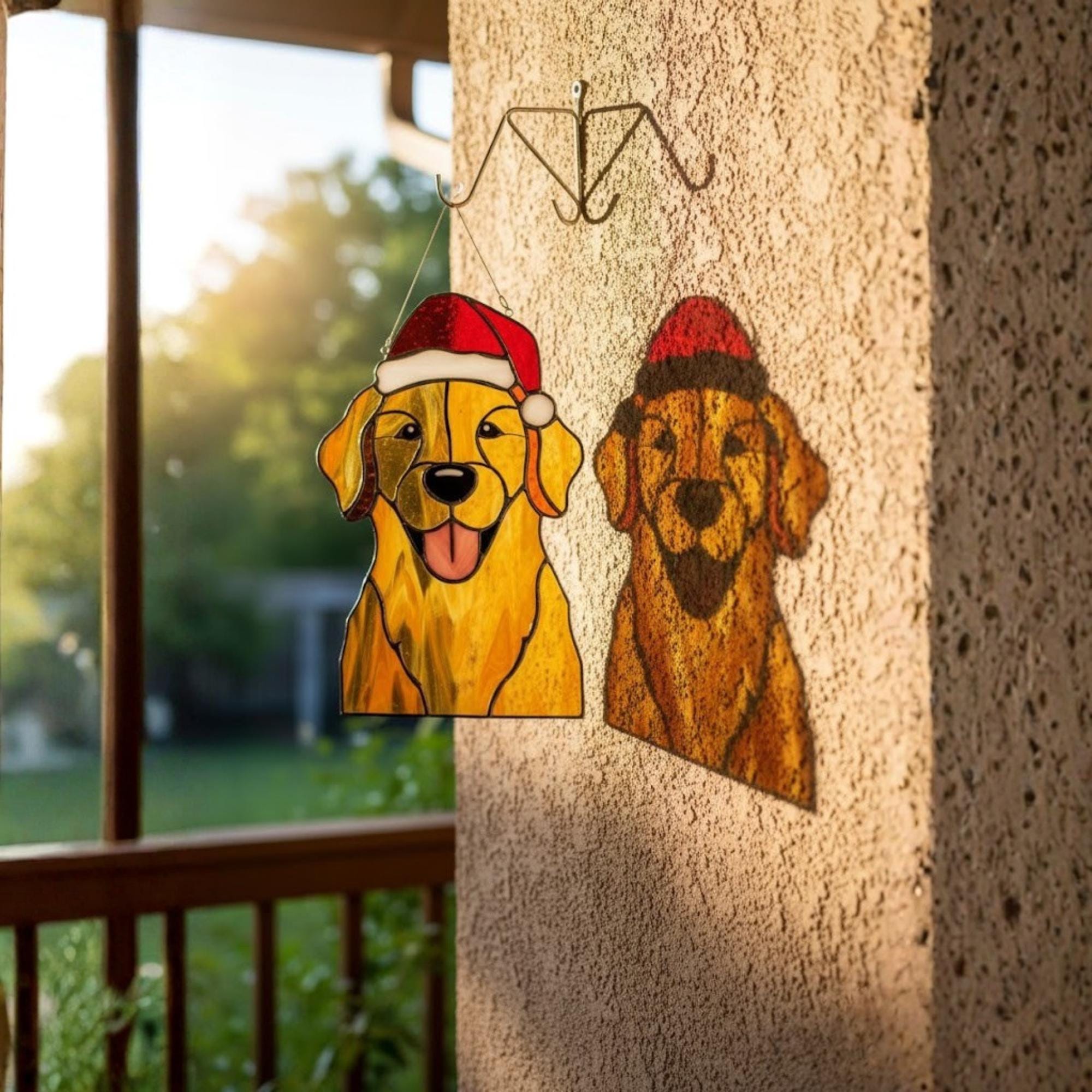 German Shepherd stained glass ornament sitting on windowsill, pet lover décor