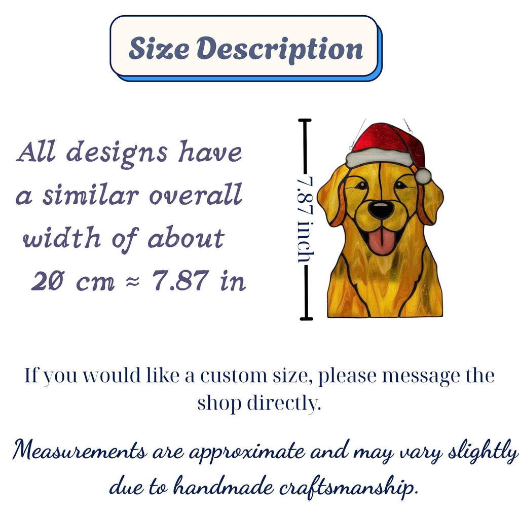 Size chart for stained glass dog suncatchers, approx 7.87 inch tall