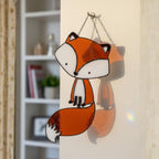 Standing fox stained glass ornament with white belly, woodland decor