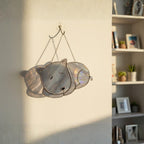 Gray sleeping dog stained glass suncatcher hanging on wall hook