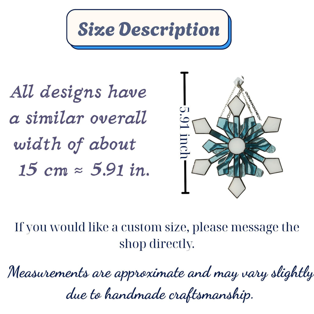 Size chart for stained glass snowflake ornament, approx 5.91 inches