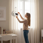 Stained glass moon cat glowing on door window, celestial home decoration