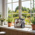 Goose stained glass ornament displayed on sunny windowsill, cottagecore home decor