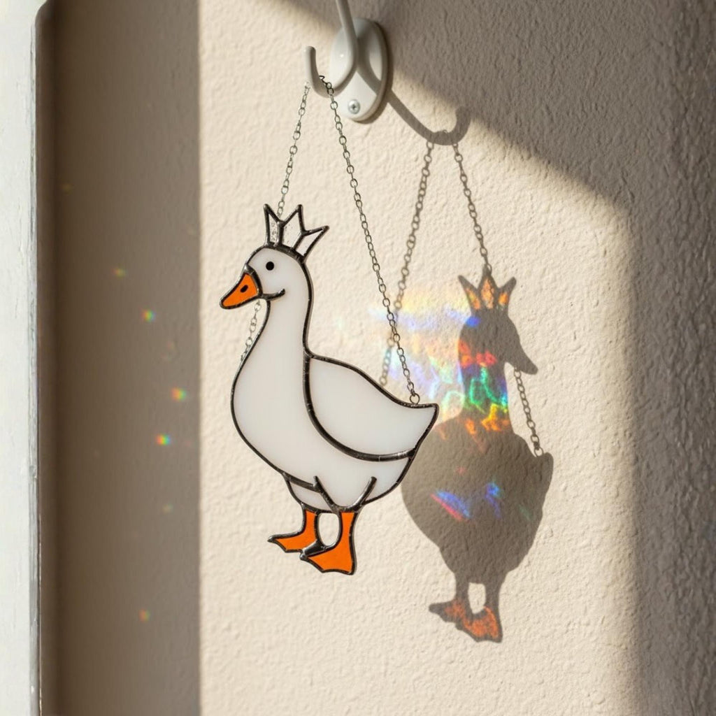 Two geese stained glass ornament pair, farmhouse cottage home decoration
