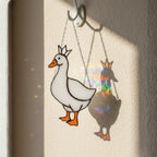 Two geese stained glass ornament pair, farmhouse cottage home decoration
