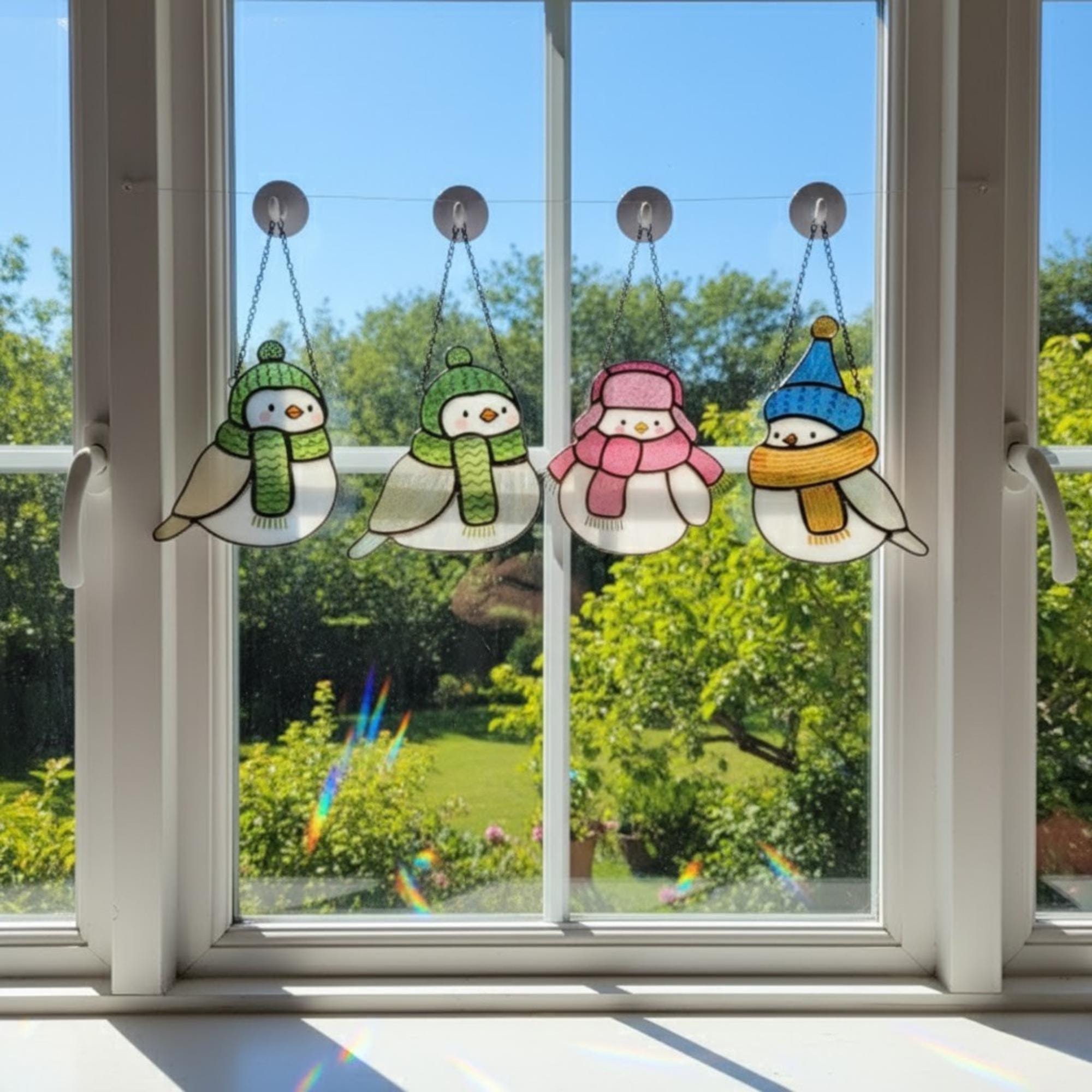 Blue bird stained glass suncatcher hanging on door – handmade glass art home decoration.