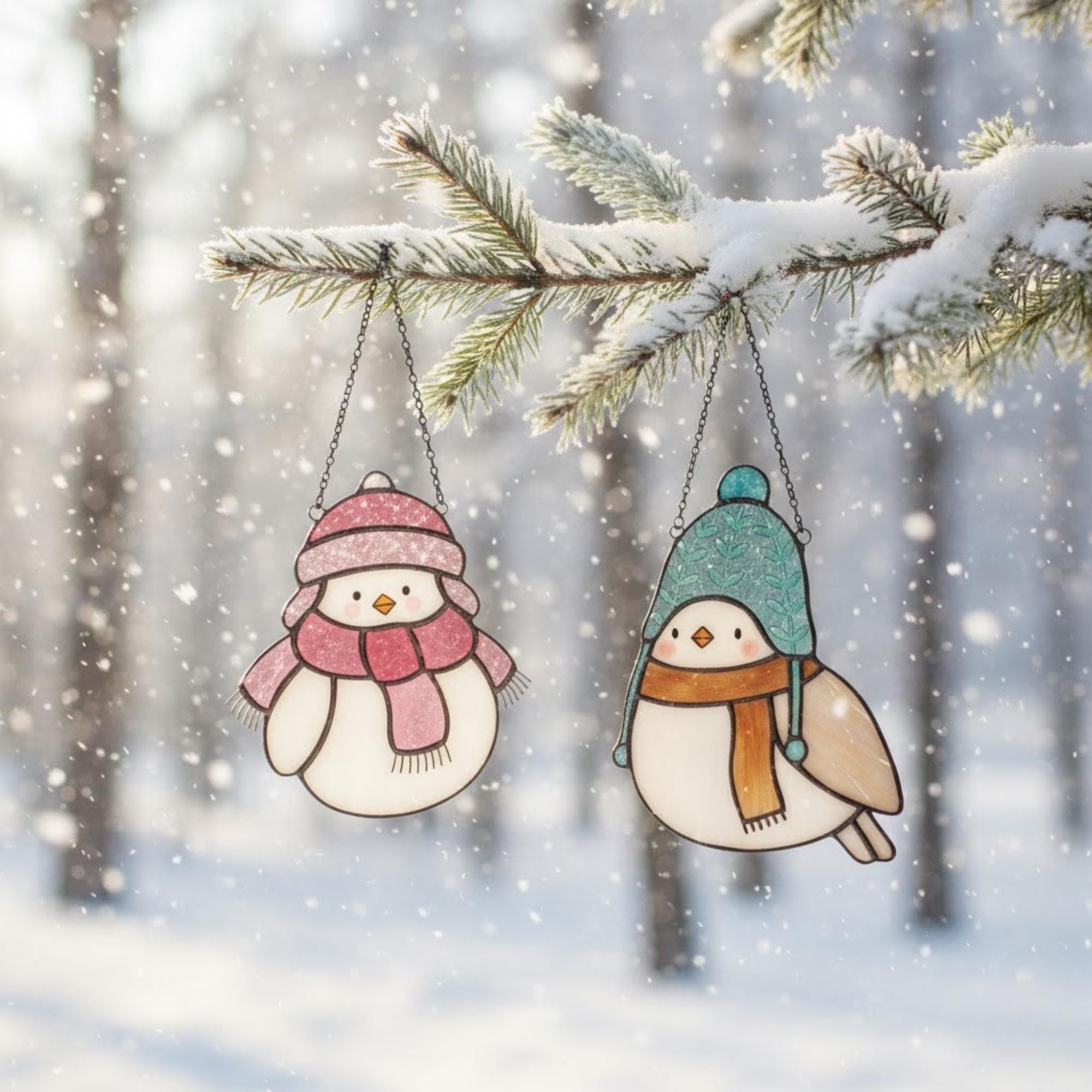 Stained glass bird suncatcher art glowing in sunlight – handmade glass ornament for home decoration.