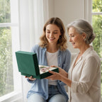 Mother and daughter sharing a stained glass tulip gift – perfect handmade present for Mother’s Day.