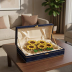 Elegant gift box with stained glass sunflower bouquet ready for gifting.