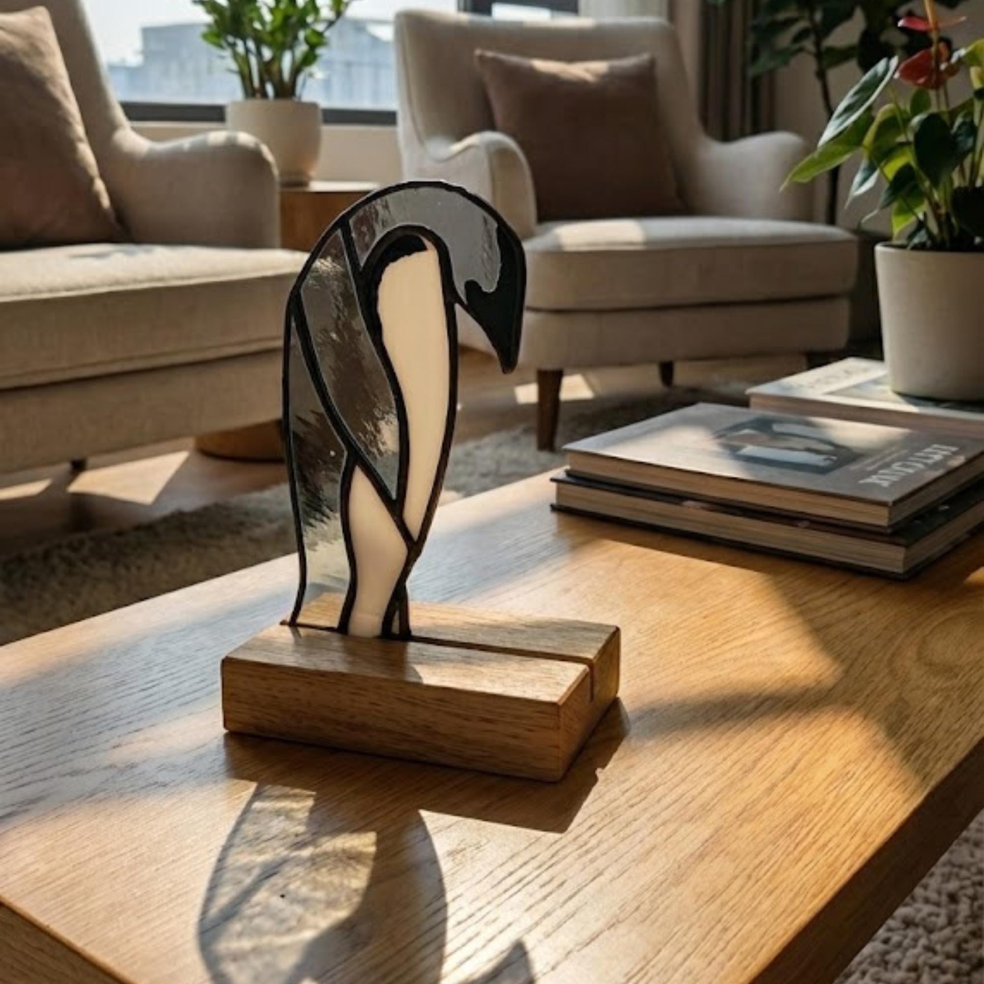 Stained Glass Penguin Suncatcher, Christmas Gift for Mom, Winter Window Hanging, Unique Holiday Decor, Gift for Penguin Lover