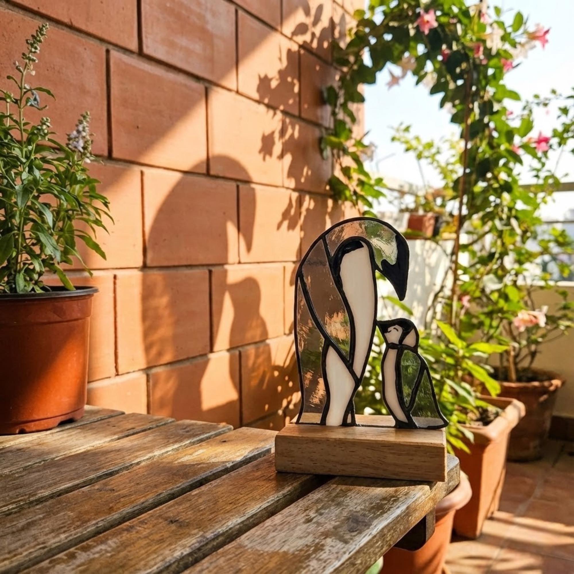 Stained Glass Penguin Suncatcher, Christmas Gift for Mom, Winter Window Hanging, Unique Holiday Decor, Gift for Penguin Lover