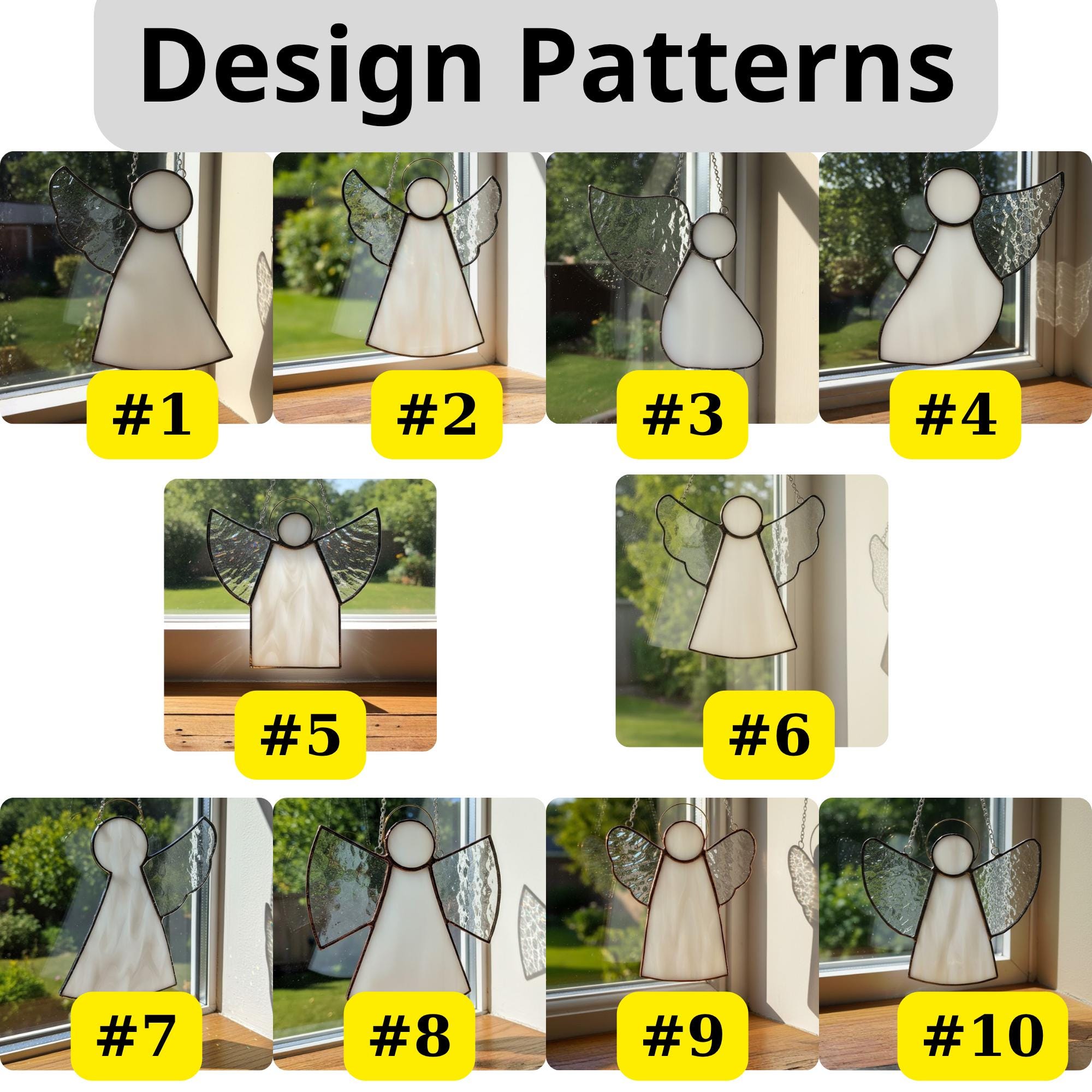 Close-up of handmade glass angel suncatcher reflecting soft light and rainbow hues.