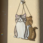 Gray and white stained glass cat ornament, handmade Christmas suncatcher cat lover gift window decoration