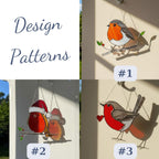 Red breasted robin glass ornament held in sunlight, cute window suncatcher gift
