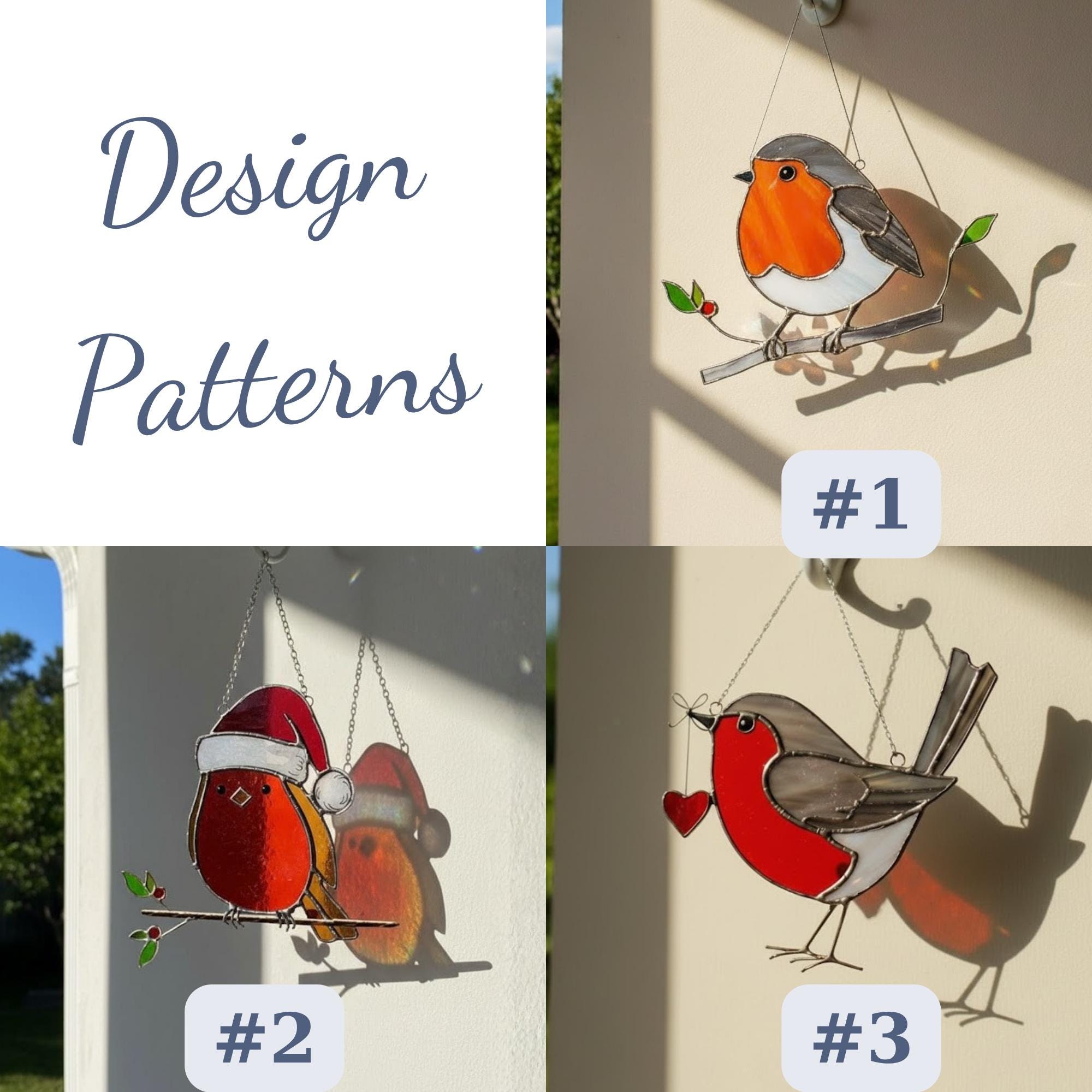 Red breasted robin glass ornament held in sunlight, cute window suncatcher gift