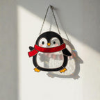 Minimal penguin stained glass suncatcher, handmade glass art gift