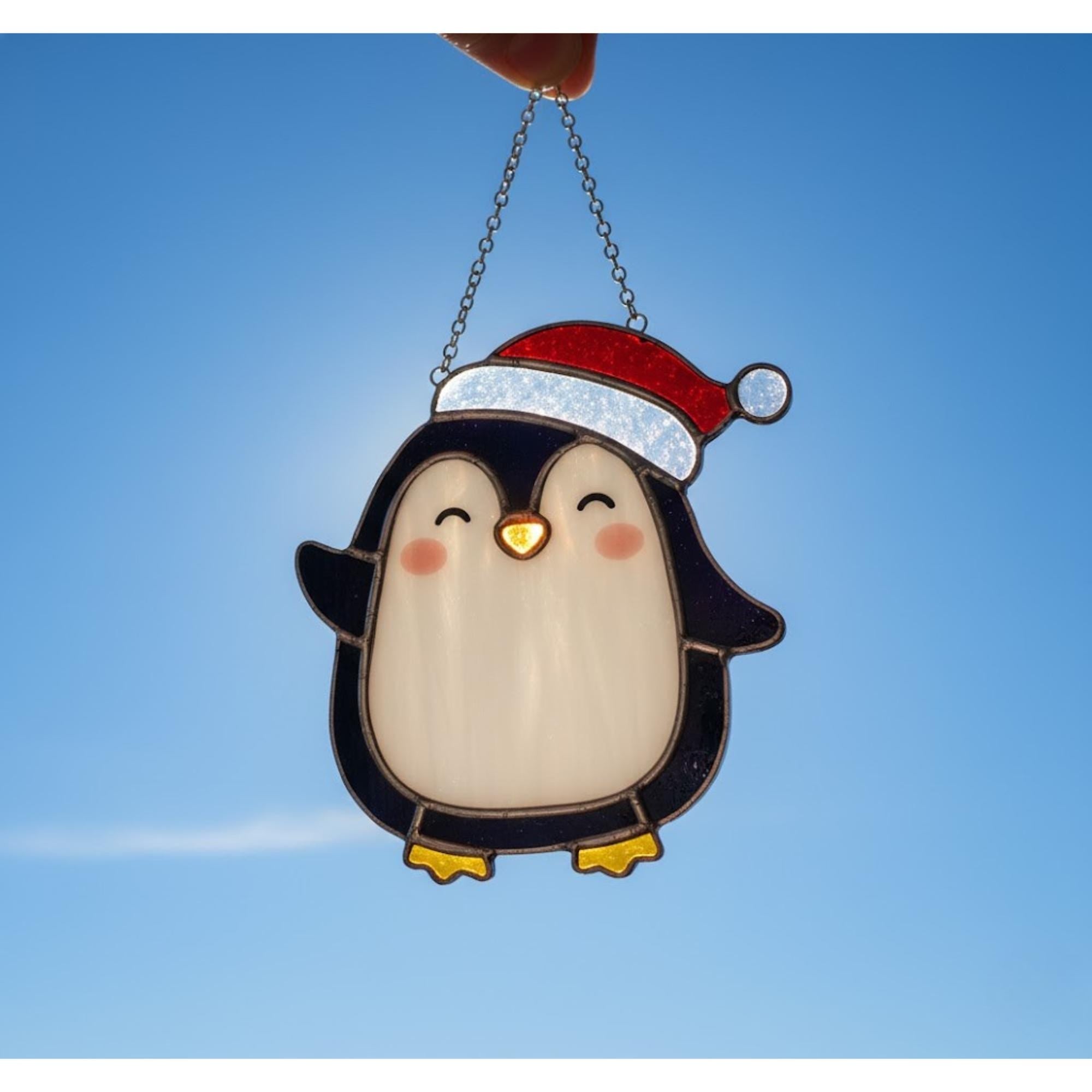 Two penguin ornaments together, antlers and scarf, Christmas home decor