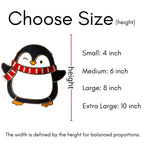 Size chart for penguin suncatcher, small 4in to extra large 10in