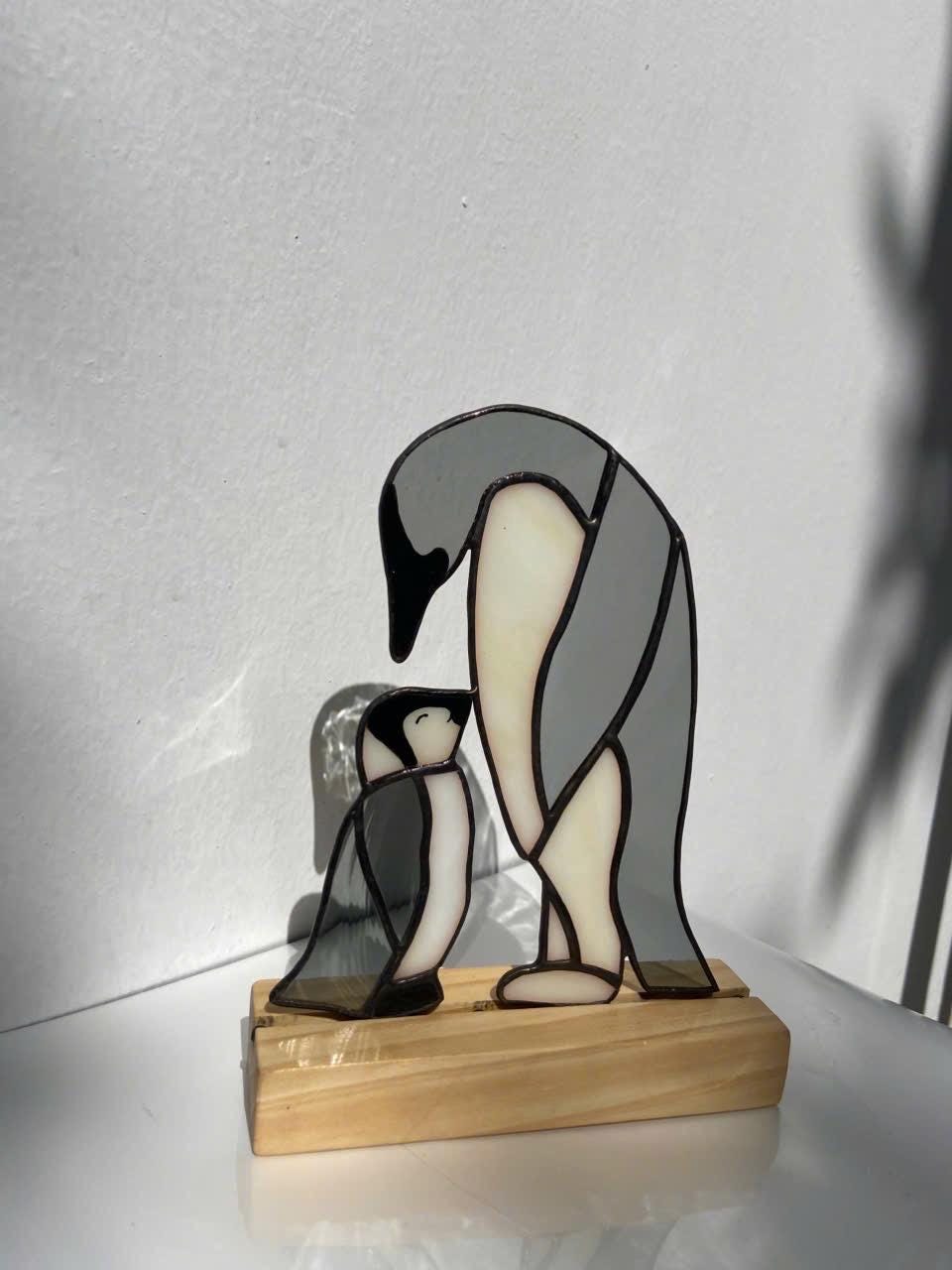 Stained Glass Penguin Suncatcher, Christmas Gift for Mom, Winter Window Hanging, Unique Holiday Decor, Gift for Penguin Lover