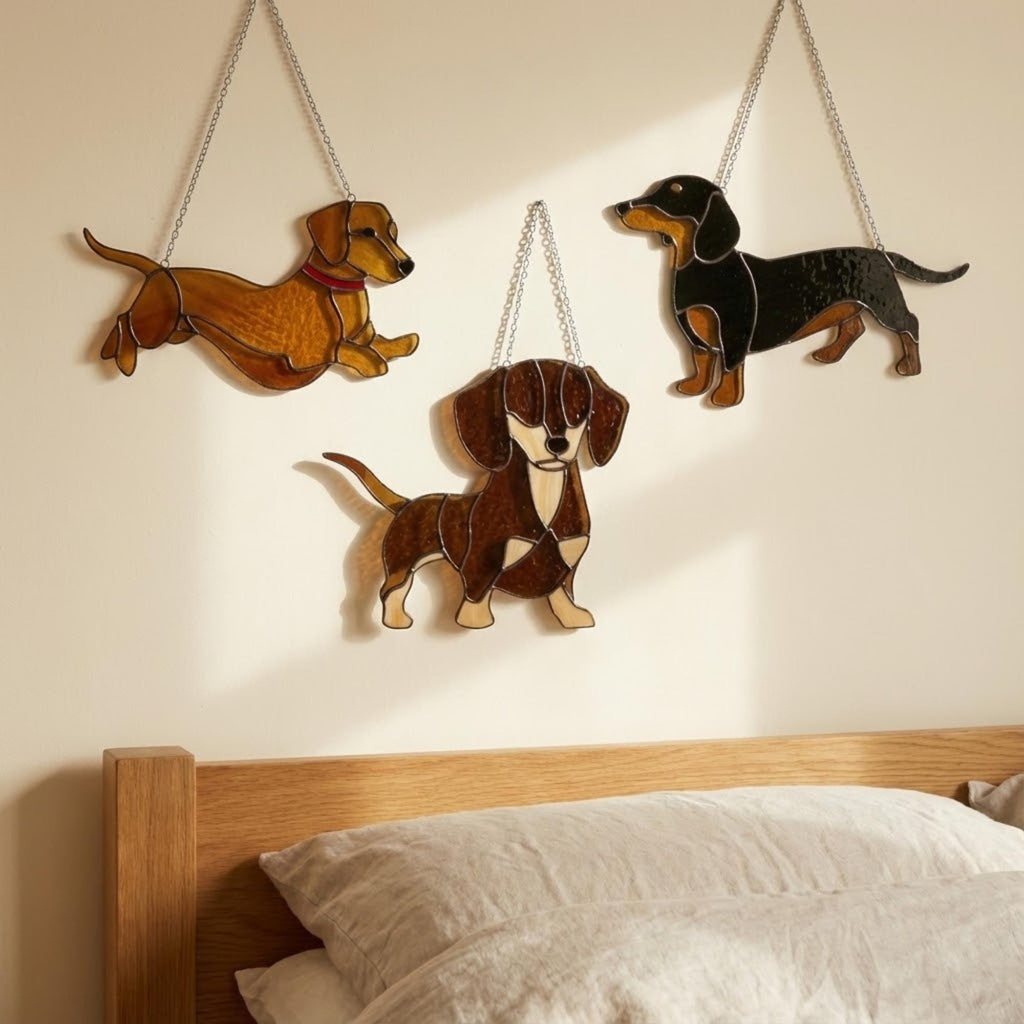 Stained Glass Dachshund Suncatcher, Pet Memorial Gift, Wiener Dog Art, Sausage Dog Ornament, Dog Lover Gift for Mom, Window Hanging