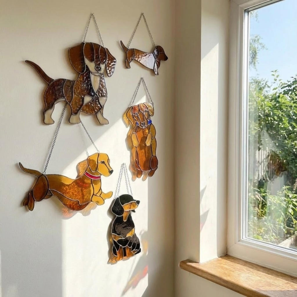 Stained Glass Dachshund Suncatcher, Pet Memorial Gift, Wiener Dog Art, Sausage Dog Ornament, Dog Lover Gift for Mom, Window Hanging
