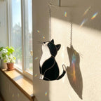 Black Cat Stained Glass Suncatcher, Pet Memorial Gift for Her, Tuxedo Cat Ornament, Cat Mom Birthday Gift, Window Hanging Decor