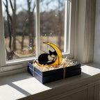 Stained Glass Cat on Moon, Celestial Suncatcher, Christmas Gift for Cat Mom, Pet Memorial Window Hanging, Unique Animal Lover Present