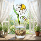 Stained Glass Narcissus, December Birth Flower Gift, Winter Birthday Gift for Her, Christmas Table Decor, Flower Stake